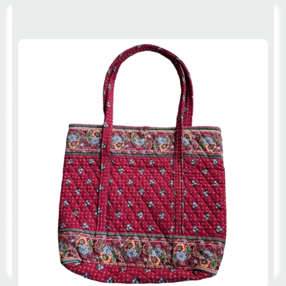 Vera Bradley Provincial Red Floral Quilted Tote Bag EUC Cotton Purse - Picture 3 of 11